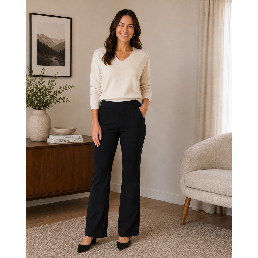 Soft Surroundings Metro Pants Womens PM Black Ponte Tummy Control Flare Stretchy